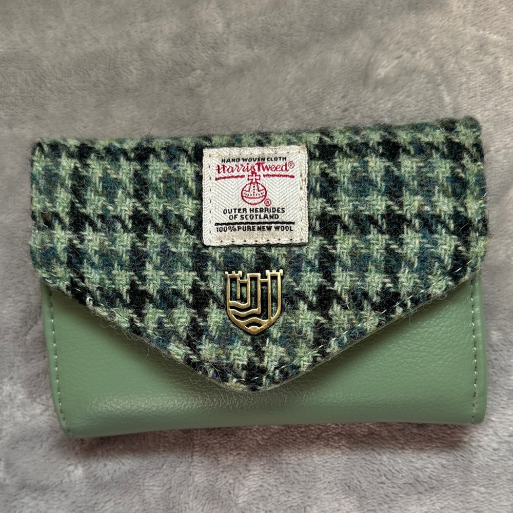 Harris Tweed Green Houndstooth Wool Wallet